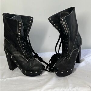 Underground Black Lace Up Studded Boots